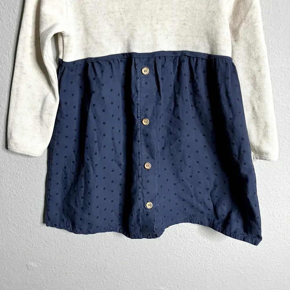 Zara Sweater Dress Size 3-4 Oatmeal Navy Polka Dots